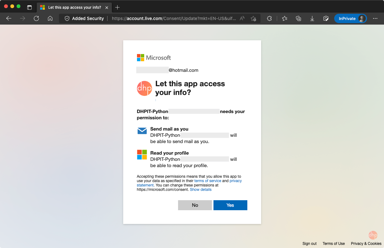 Fig 8. Sign in to the demo program with a personal Microsoft account